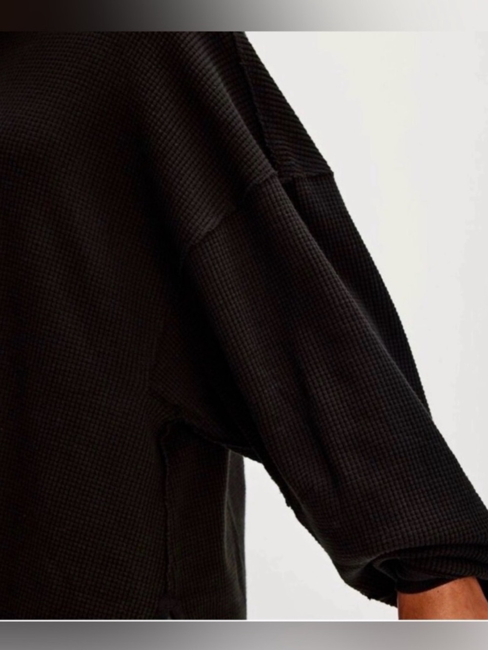 NEW - Free People Black Waffle Knit Oversized Thermal Tunic Sweater Cozy Boho M - Picture 4 of 6